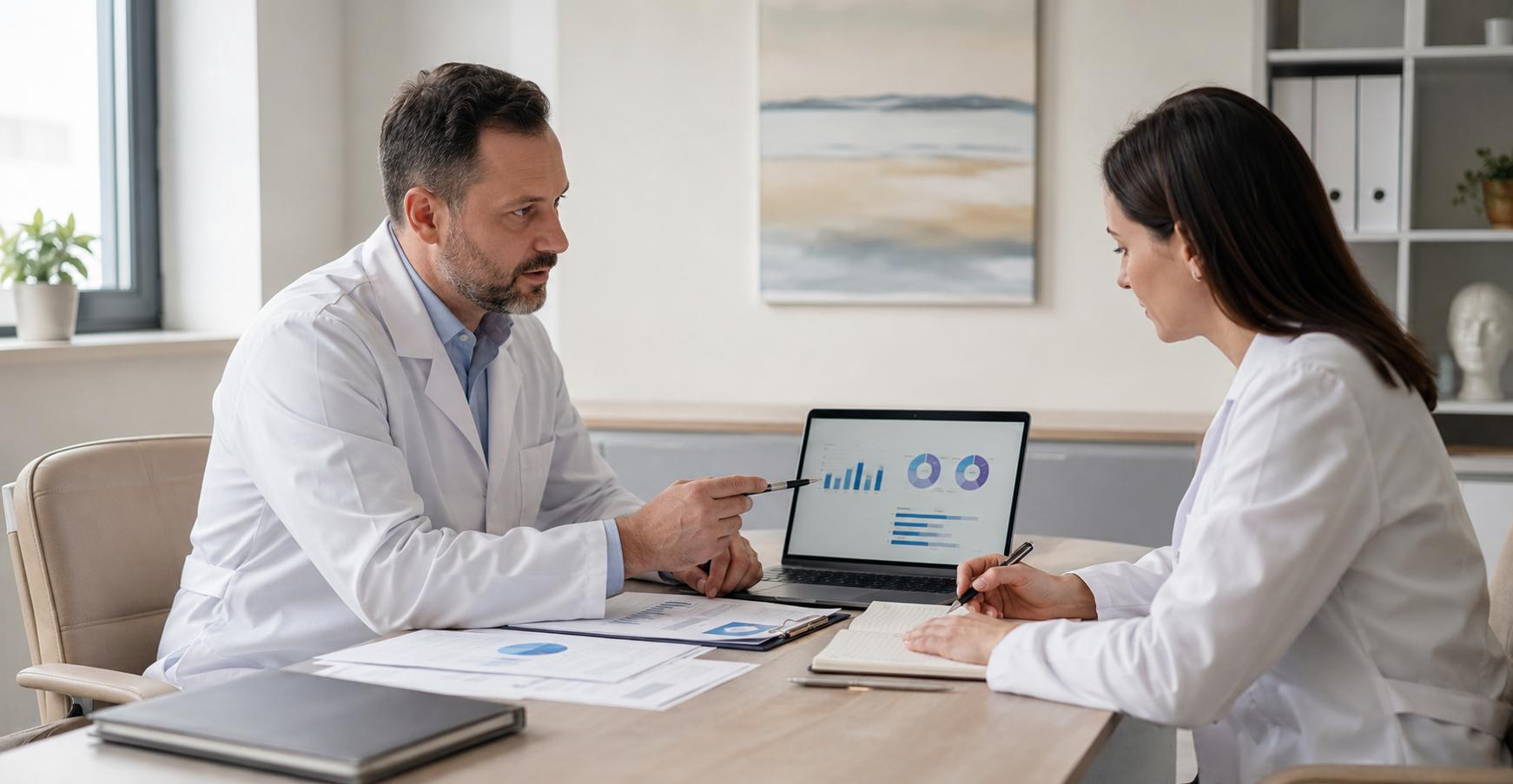 Главный врач и психотерапевт клиники обсуждают итоги работы по реабилитации